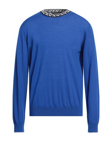 Versace Man Sweater Bright Blue Size 46 Wool, Polyamide