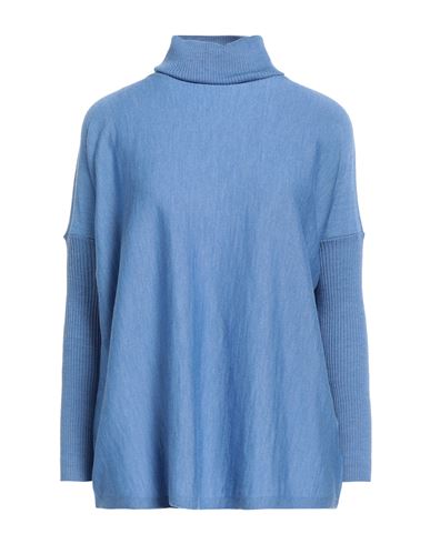 Shirtaporter Woman Turtleneck Pastel Blue Size 8 Merino Wool