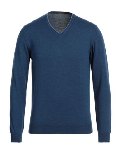 Thomas Reed Man Sweater Azure Size Xxl Merino Wool In Navy Blue