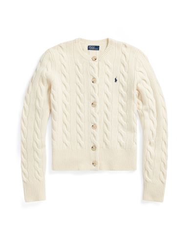 POLO RALPH LAUREN POLO RALPH LAUREN CABLE-KNIT WOOL-CASHMERE CARDIGAN WOMAN CARDIGAN IVORY SIZE XL WOOL, CASHMERE