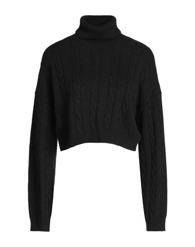 8 BY YOOX 8 BY YOOX CABLE KNIT CROPPED ROLL-NECK WOMAN TURTLENECK BLACK SIZE XXL VISCOSE, RECYCLED POLYAMIDE, 