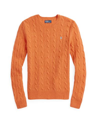 POLO RALPH LAUREN POLO RALPH LAUREN CABLE-KNIT WOOL-CASHMERE SWEATER WOMAN SWEATER ORANGE SIZE XL WOOL, CASHMERE