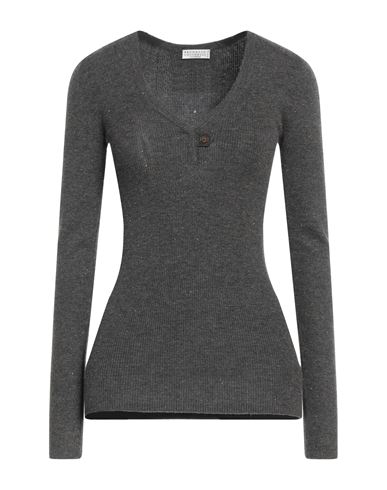 Brunello Cucinelli Woman Sweater Lead Size M Cashmere, Viscose, Polyester, Brass In Grey