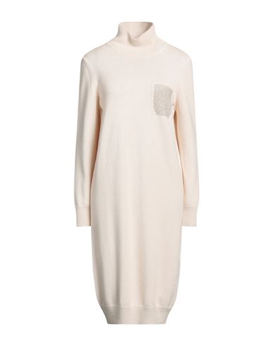 Peserico Woman Midi Dress Cream Size 6 Virgin Wool, Silk, Cashmere, Baby Alpaca Wool, Polyamide In White