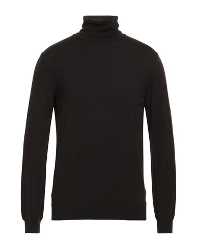 Shop Zanone Man Turtleneck Dark Brown Size 40 Virgin Wool, Polyamide