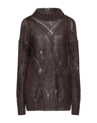 Erika Cavallini Woman Turtleneck Dark Brown Size S Mohair Wool, Polyamide, Wool