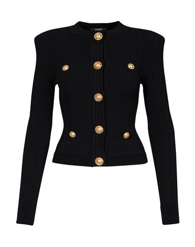 Balmain Button-embellished Ribbed Cardigan In Black