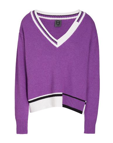 8 By Yoox Wool Blend V-neck Jumper Woman Sweater Purple Size L Viscose, Wool, Polyamide, Cashmere