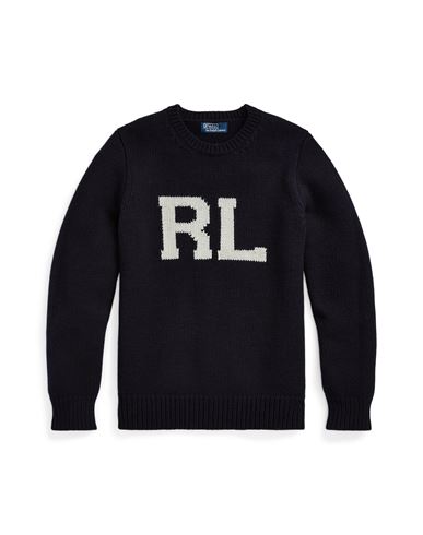 Polo Ralph Lauren Logo Intarsia-knit Wool Sweater Man Sweater Navy Blue Size Xxl Wool