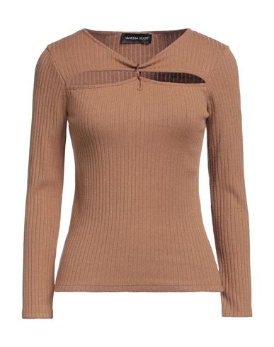 Vanessa Scott Woman Sweater Camel Size M Viscose, Polyester, Nylon, Elastane In Beige