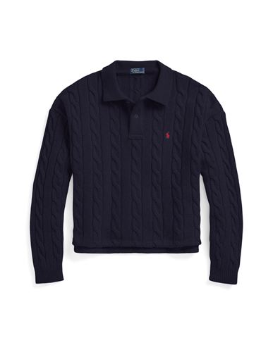 Polo Ralph Lauren Cable Wool-cashmere Polo Shirt Woman Sweater Navy Blue Size L Wool, Cashmere