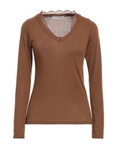BOUTIQUE DE LA FEMME BOUTIQUE DE LA FEMME WOMAN SWEATER BROWN SIZE S/M POLYESTER, VISCOSE, ELASTANE