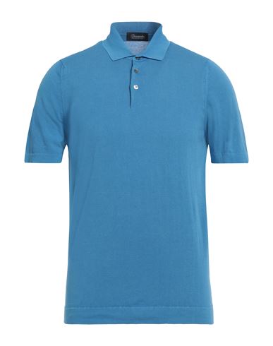 Drumohr Man Polo Shirt Azure Size 44 Cotton In Blue