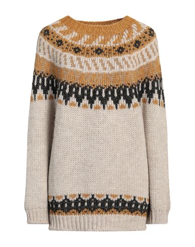 Stefanel Woman Sweater Beige Size L Polyester, Alpaca Wool, Wool, Metallic Fiber