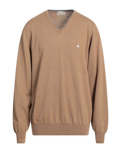Shop Brooksfield Man Sweater Camel Size 48 Virgin Wool In Beige