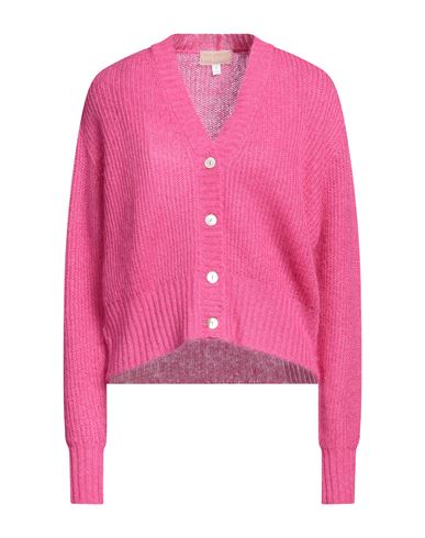 120% Lino Woman Cardigan Fuchsia Size S Mohair Wool, Polyamide, Linen, Cashmere, Wool In Pink