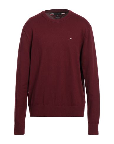 Tommy Hilfiger Long Sleeve Crew Neck Sweater With Ribbed Cuffs In Purple