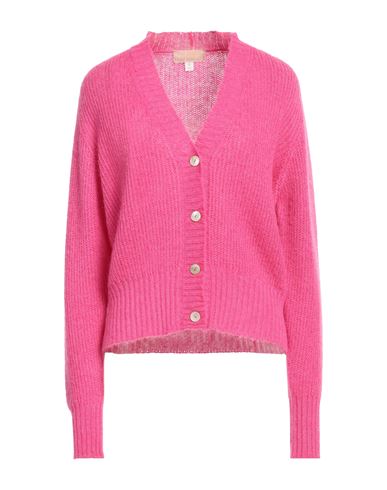 120% Lino Woman Cardigan Fuchsia Size S Mohair Wool, Polyamide, Linen, Cashmere, Wool In Pink