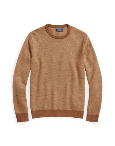 Polo Ralph Lauren Herringbone-knit Washable Wool Sweater Man Sweater Camel Size Xxl Wool In Beige