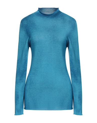 120% Lino Woman Turtleneck Azure Size L Cashmere In Blue