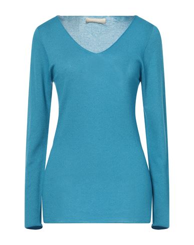 120% Lino Woman Sweater Azure Size M Cashmere In Blue