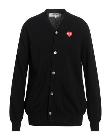 Comme Des Garçons Play Mens Cardigan Knit Black Wool Cardigan With Pixel Heart Patch. In Black