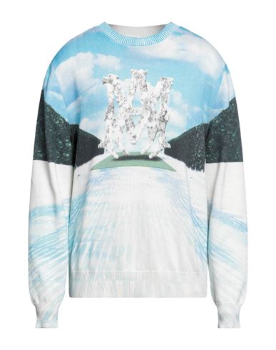 Amiri Man Sweater Sky Blue Size Xl Cotton, Cashmere