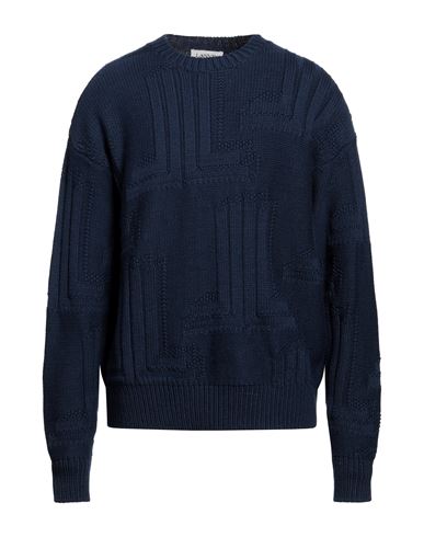 Lanvin Man Sweater Navy Blue Size L Virgin Wool, Polyamide