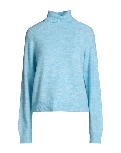 Pieces Woman Turtleneck Light Blue Size L Recycled Polyester, Polyester, Acrylic, Elastane