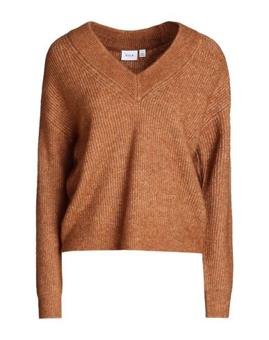 Vila Woman Sweater Tan Size L Recycled Polyester, Acrylic, Elastane In Brown