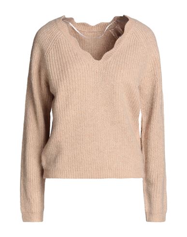 Vila Woman Sweater Beige Size Xl Acrylic, Recycled Polyester, Polyamide