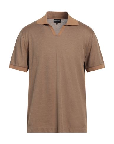 Giorgio Armani Man Polo Shirt Sand Size 42 Cotton, Silk In Beige