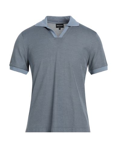 Giorgio Armani Man Polo Shirt Slate Blue Size 48 Cotton, Silk