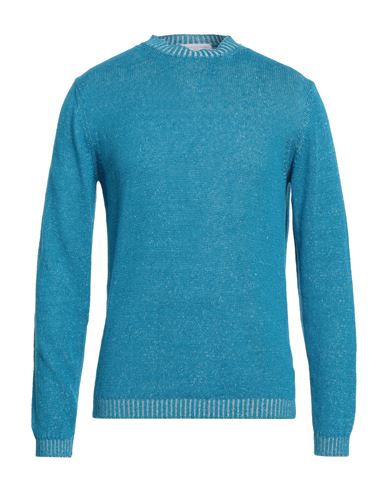 Shop Daniele Fiesoli Man Sweater Azure Size Xxl Linen, Organic Cotton In Blue