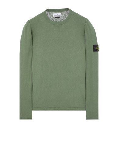 Stone Island Green Crewneck Sweatshirt With Logo Patch On The Sleeve In Cotton Man In Vert