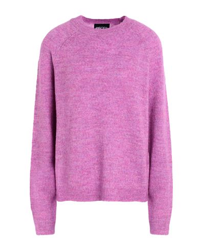 Pieces Woman Sweater Mauve Size L Recycled Polyester, Polyester, Acrylic, Elastane In Purple