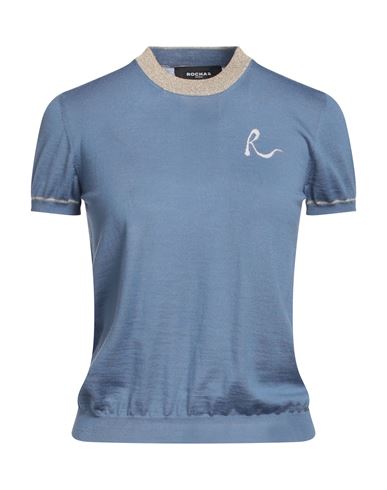 Rochas Woman Sweater Pastel Blue Size M Cashmere, Polyester, Metallic Polyester