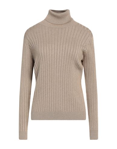 Majestic Filatures Woman Turtleneck Khaki Size 1 Organic Cotton, Viscose, Elastane, Metal In Beige