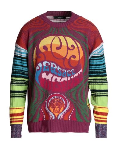 Versace Man Sweater Magenta Size 40 Virgin Wool, Cashmere, Synthetic Fibers, Wool, Cotton