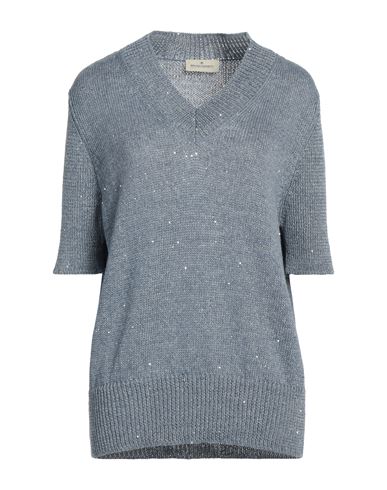Bruno Manetti Woman Sweater Blue Size 16 Linen, Polyester, Cotton