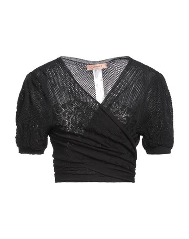 Twinset Woman Wrap Cardigans Black Size Xl Viscose, Polyamide In Black