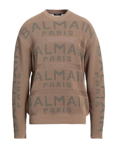 Balmain Man Sweater Sand Size M Cotton, Polyamide, Elastane In Beige