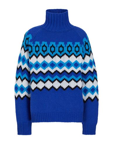 8 By Yoox Wool Blend Jacquard Mock Neck Jumper Woman Turtleneck Bright Blue Size Xxl Wool, Recycled