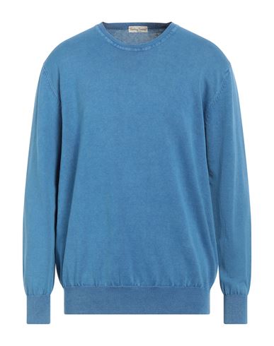 Cashmere Company Man Sweater Pastel Blue Size 40 Cotton In Blue