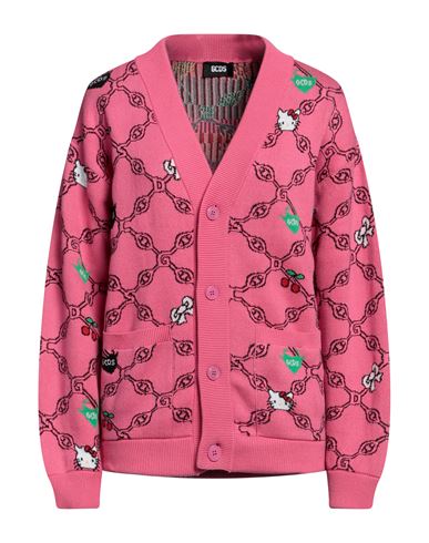 Shop Gcds Woman Cardigan Fuchsia Size M Cotton In Pink
