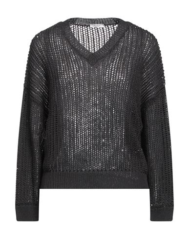 Peserico Woman Sweater Steel Grey Size 8 Cotton, Polyester In Black