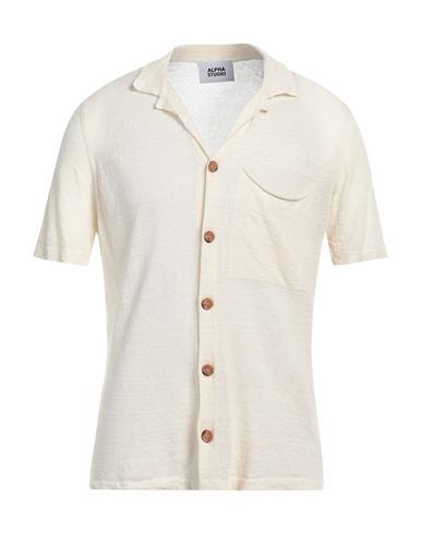 Alpha Studio Man Shirt Cream Size 38 Linen, Cotton In White