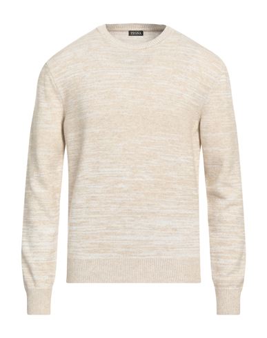 Zegna Man Sweater Beige Size 42 Cashmere, Cotton, Linen