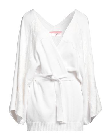 Pink Memories Woman Cardigan White Size 4 Cotton, Acrylic, Polyamide