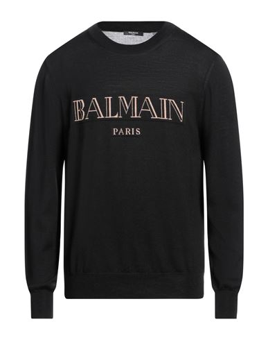 Balmain Man Sweater Black Size Xl Merino Wool, Polyamide